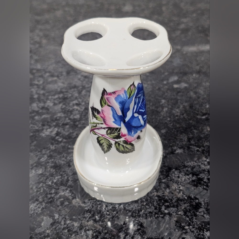 Vintage Floral Ceramic Toothbrush Holder